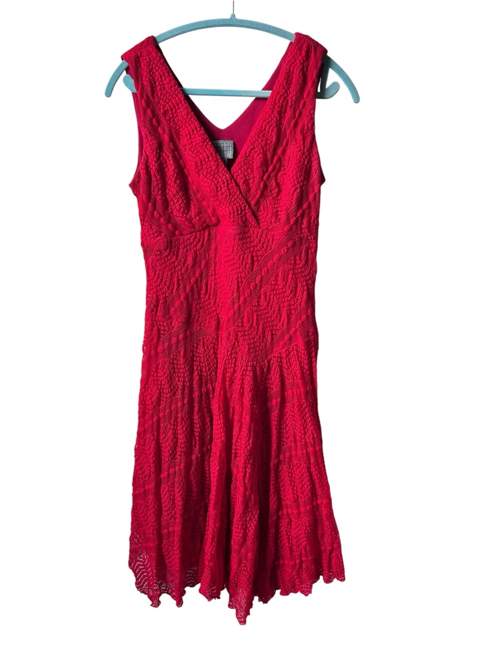 Rabbit Rabbit Rabbit Red Sleeveless V-Neck Lace Midi Dress - Picture 2 of 7